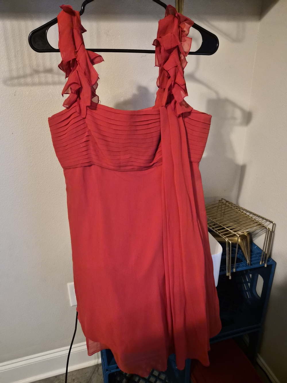 Y2K BCBG Max Azria 100% Silk Dress | Coral Pink Ruffle Strap Cocktail Mini | 10